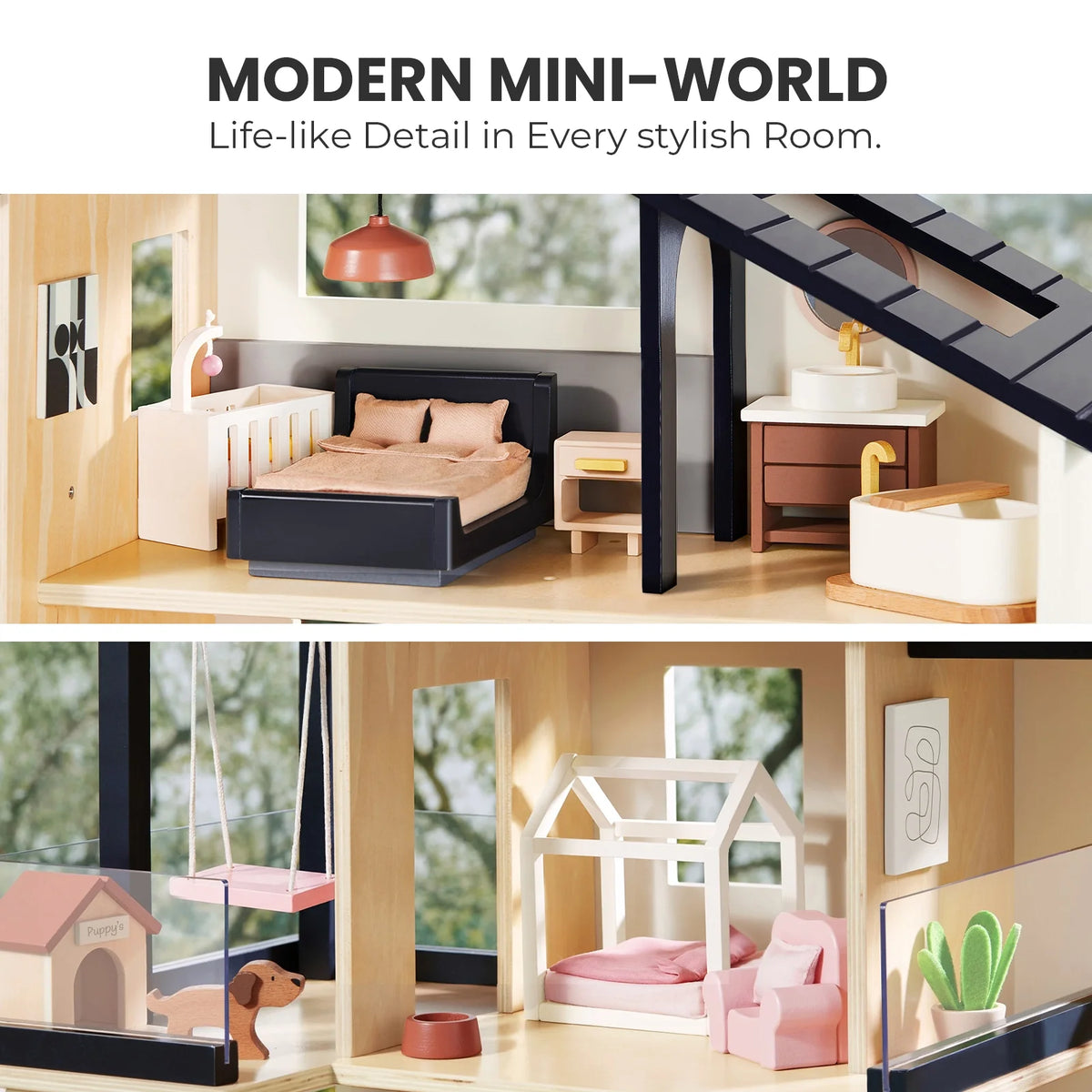 Tiny Land® Sweetwood Edge Dollhouse & Wooden Dollhouse Garage